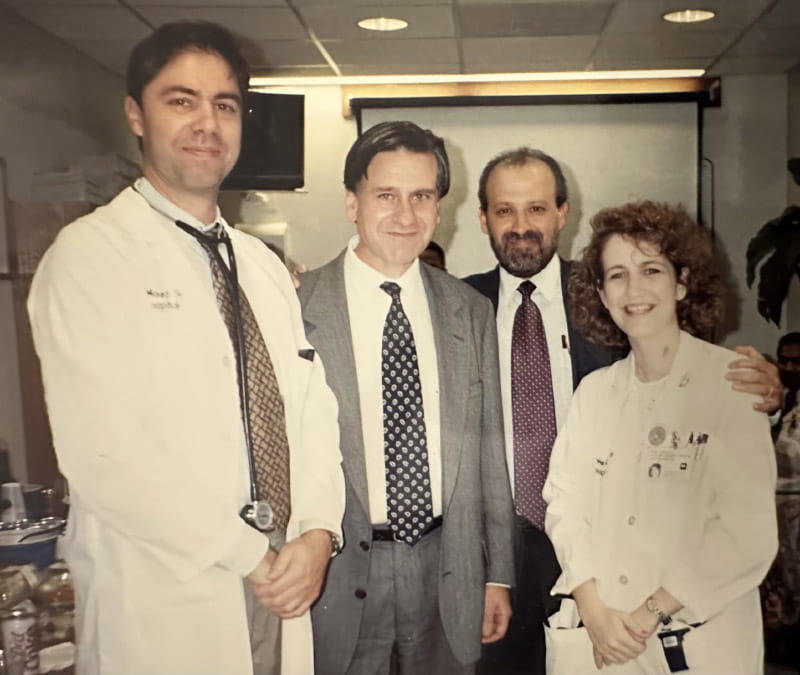 Dr. Stacey Rosen's first job after training was as assistant director of the echocardiography lab at Mount Sinai Health System. Her colleagues Dr. Martin E. Goldman (from left), Dr. Valentine Fuster and Dr. Jonathan Halperin. Fuster served as president of the American Heart Association in 1998-99. (Photo courtesy of Dr. Stacey Rosen)