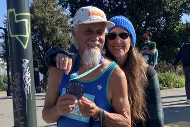 Tracie with her husband at a race